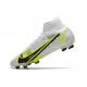 Scarpe Nike Mercurial Superfly VIII Elite FG Bianco Nero Metallic Argento Volt