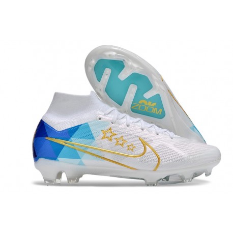 Scarpe Nike Zoom Mercurial Superfly 9 Elite FG Bianco Blu Oro