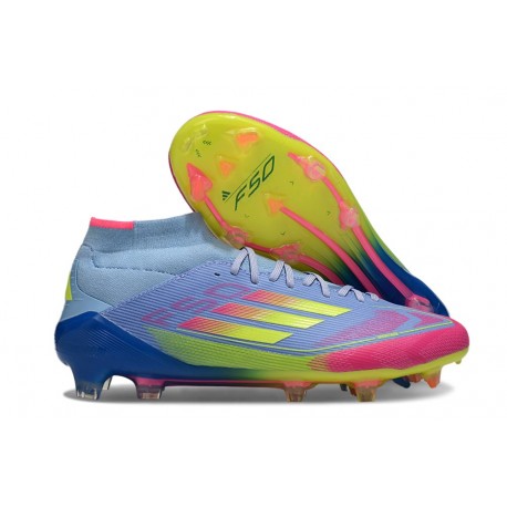 Scarpa adidas F50 Elite Mid FG Blu Fusion Limone Lucido Rosa Lucido