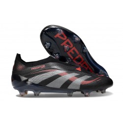 adidas Predator 25 Elite Senza Lacci FG Nero Grigio 4 Rosso Lucido