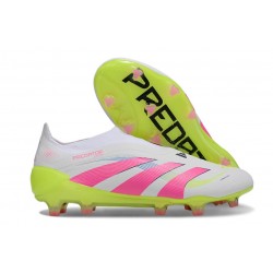 adidas Predator 25 Elite Senza Lacci FG Bianco Rosa Lucido Limone Lucido