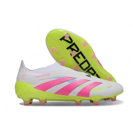 adidas Predator 25 Elite Senza Lacci FG Bianco Rosa Lucido Limone Lucido