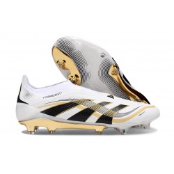 adidas Predator 25 Elite Senza Lacci FG Ftwr Bianco Nero Oro Met