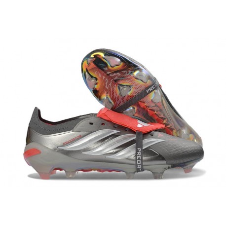adidas Predator 26 Elite FT FG Ferro Metallizzato Zero Metallico Rosso Lucido