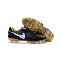 Nike Scarpette Calcetto Tiempo Legend 6 FG Pelle di Canguro ACC Nero Bianco Oro