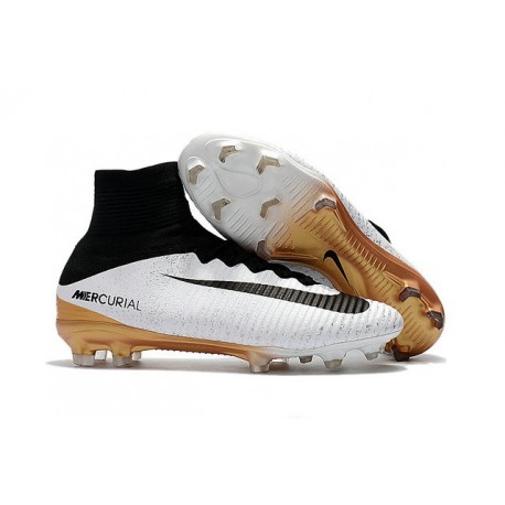 Nuovo Nike Mercurial Superfly 5 FG Scarpe da Calcio Bianco Oro Nero